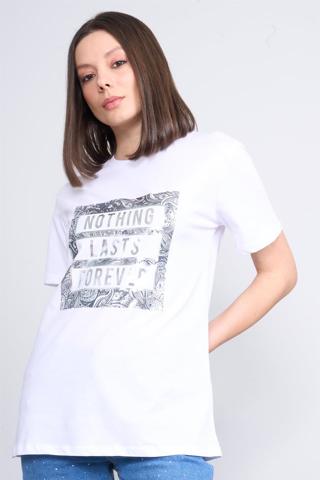 Çetinkaya Fithit 8321 Bayan Bisiklet Yaka 30/1 Penye Süprem Regular T-shirt Beyaz