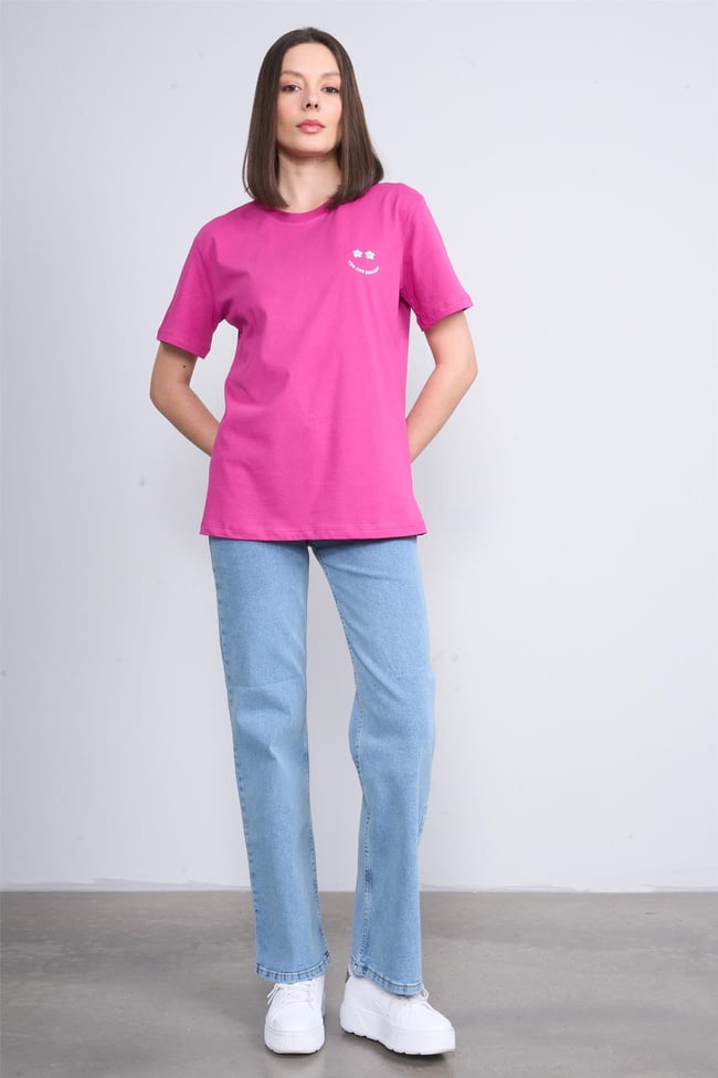 Çetinkaya Fithit 8325 Bayan Bisiklet Yaka 30/1 Penye Süprem Regular T-shirt Fuşya