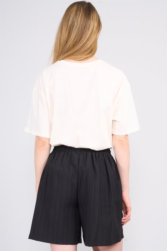 Çetinkaya Fithit 8327 Bayan Bisiklet Yaka 30/1 Penye Oversize T-shirt Krem