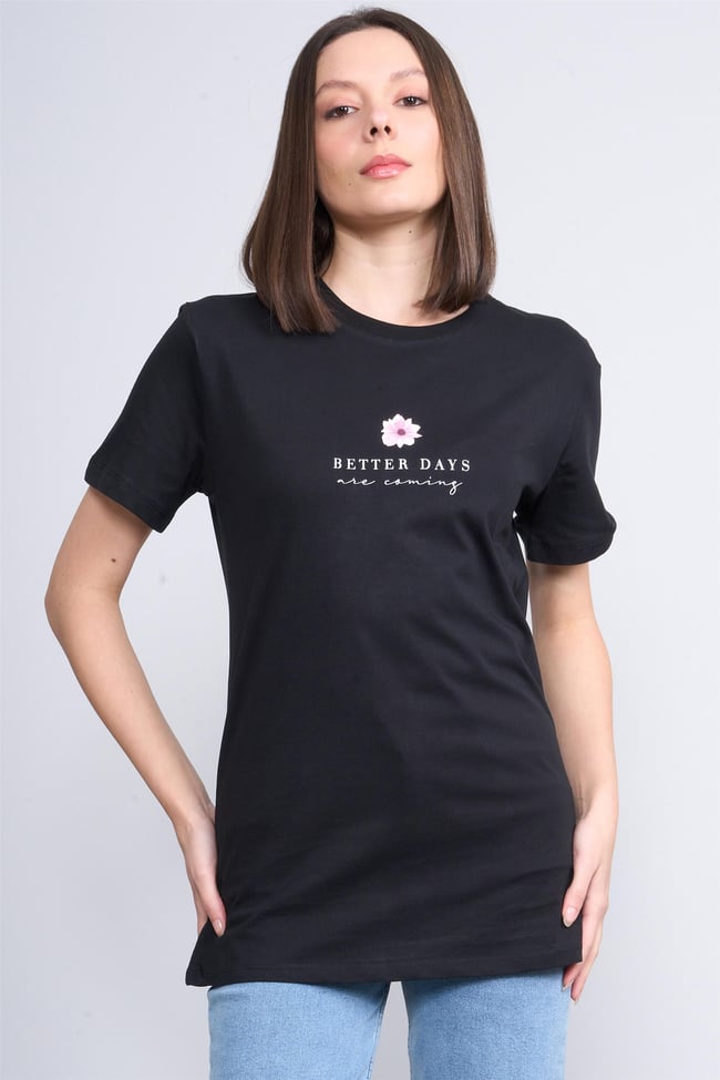 Çetinkaya Fithit 8333 Bayan Bisiklet Yaka 30/1 Penye Süprem Regular T-shirt Siyah