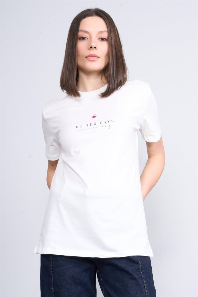 Çetinkaya Fithit 8333 Bayan Bisiklet Yaka 30/1 Penye Süprem Regular T-shirt Krem