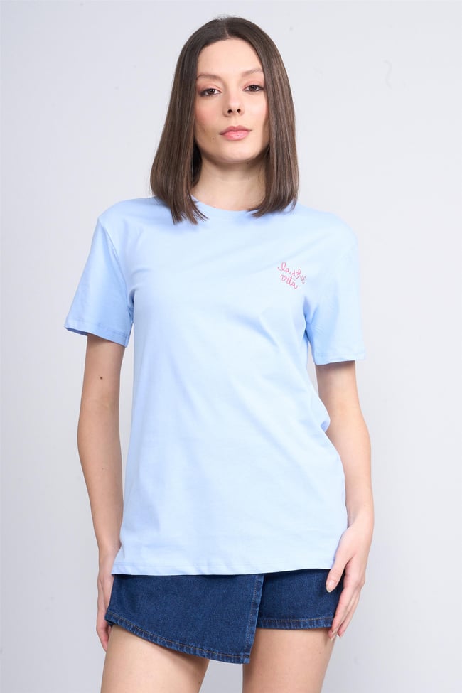 Çetinkaya Fithit 8351 Bayan Bisiklet Yaka 30/1 Penye Süprem Regular T-shirt Açık Mavi