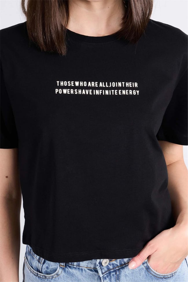Çetinkaya Fithit 8363 Bayan Bisiklet Yaka 30/1 Penye Regular Crop T-shirt Siyah