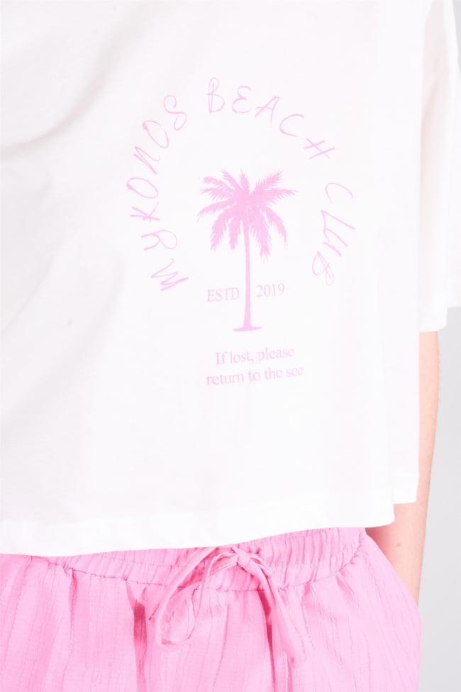 Çetinkaya Fithit 8385 Bayan Bisiklet Yaka 30/1 Penye Baskılı Oversize T-shirt Krem