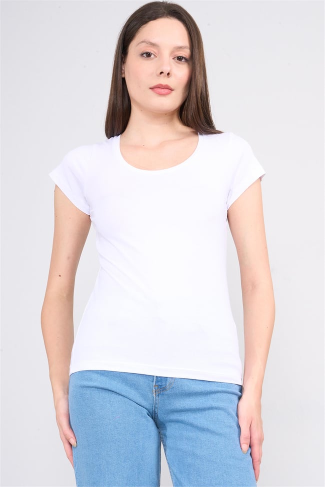 Çetinkaya Fithit 8464 Bayan U Yaka 30/1 Compact Penye Süprem T-shirt Beyaz