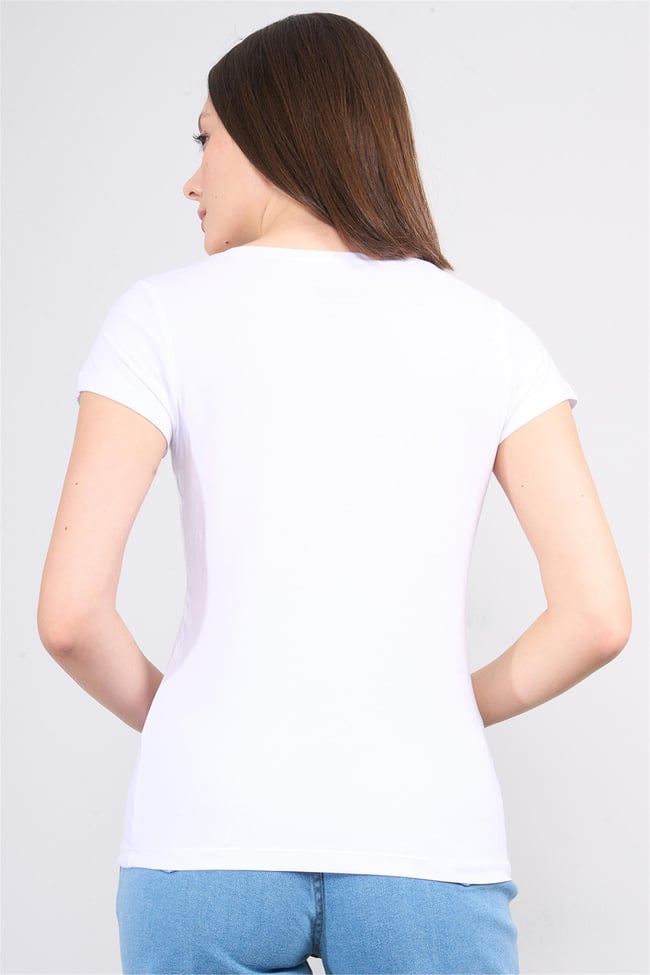 Çetinkaya Fithit 8464 Bayan U Yaka 30/1 Compact Penye Süprem T-shirt Beyaz
