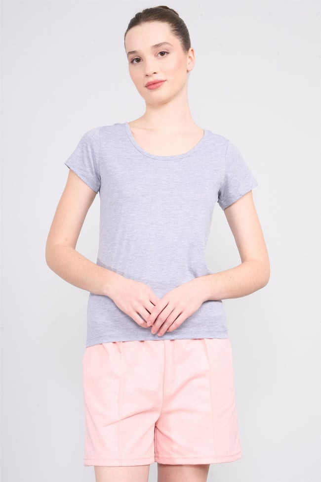 Çetinkaya Fithit 8469 Bayan Bisiklet Yaka 30/1 Compact Penye Süprem T-shirt Grimelanj