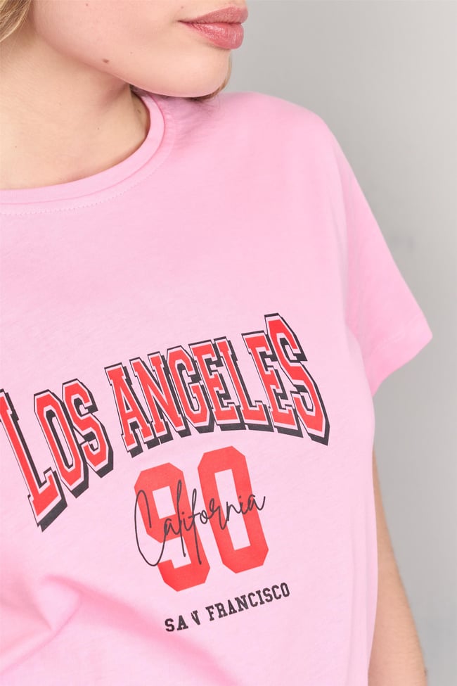 Çetinkaya Fithit 8474 Bayan Bisiklet Yaka 30/1 Compact Penye Süprem Baskılı T-shirt Pembe