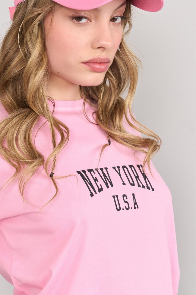 Çetinkaya Fithit 8488 Bayan Bisiklet Yaka 30/1 Compact Penye Süprem Baskılı T-shirt Pembe
