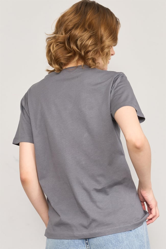 Çetinkaya Fithit 8488 Bayan Bisiklet Yaka 30/1 Compact Penye Süprem Baskılı T-shirt Antrasit