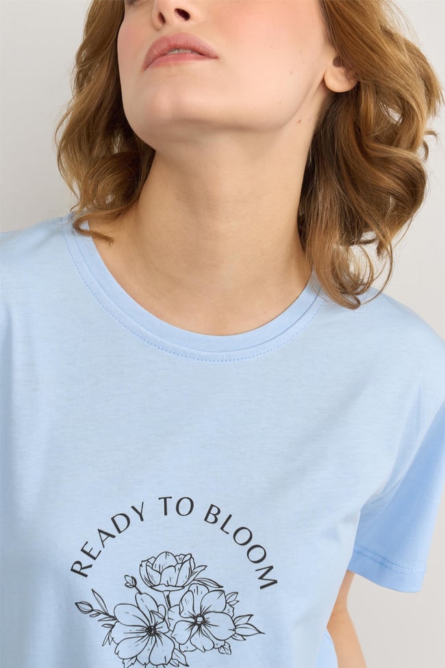 Çetinkaya Fithit 8497 Bayan Bisiklet Yaka 30/1 Compact Penye Süprem Baskılı T-shirt Açık Mavi