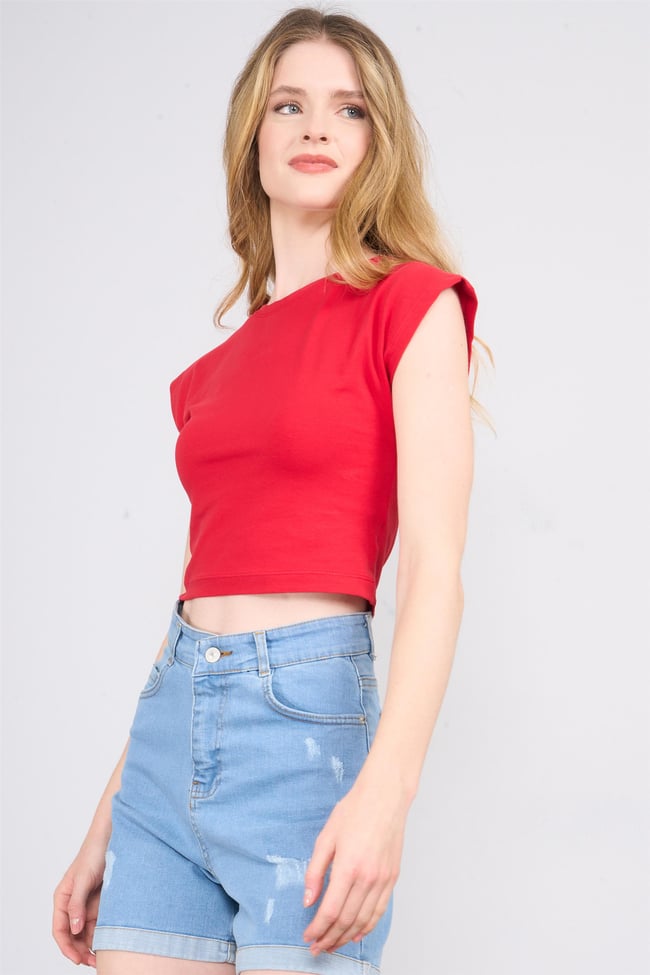 Çetinkaya Fithit 8503 Bayan Bisiklet Yaka 30/1 Likralı Süprem Crop T-shirt Kırmızı