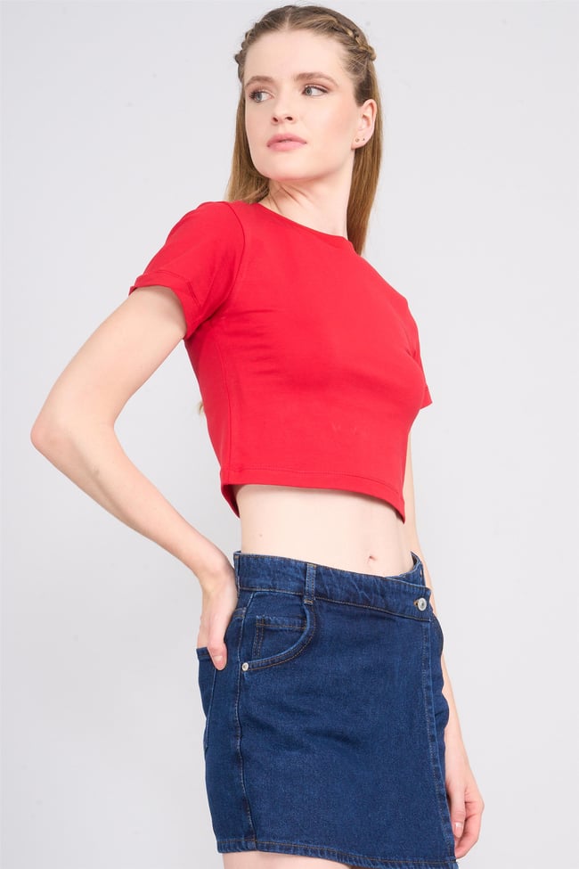 Çetinkaya Fithit 8510 Bayan Bisiklet Yaka 30/1 Likralı Süprem Crop T-shirt Kırmızı