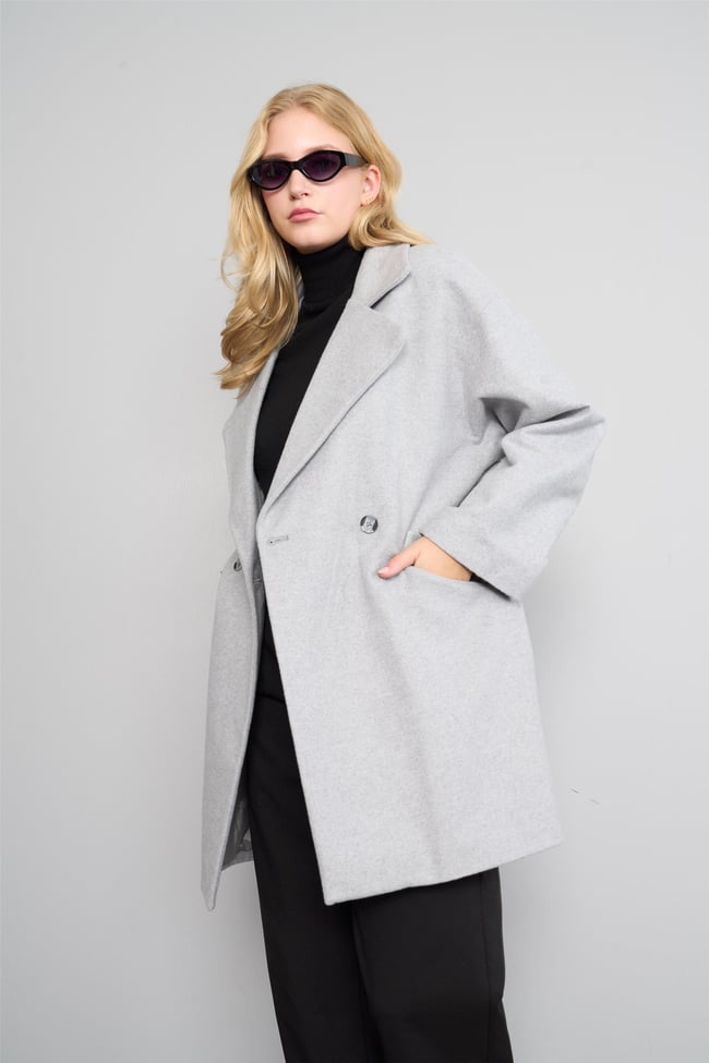 Çetinkaya Fithit 9073 Kadın Erkek Yaka Oversize Kaban Gri