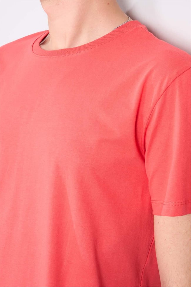 Çetinkaya Mentality 2772 Bisiklet Yaka Penye Slim Fit Nar Çiçeği T-shırt