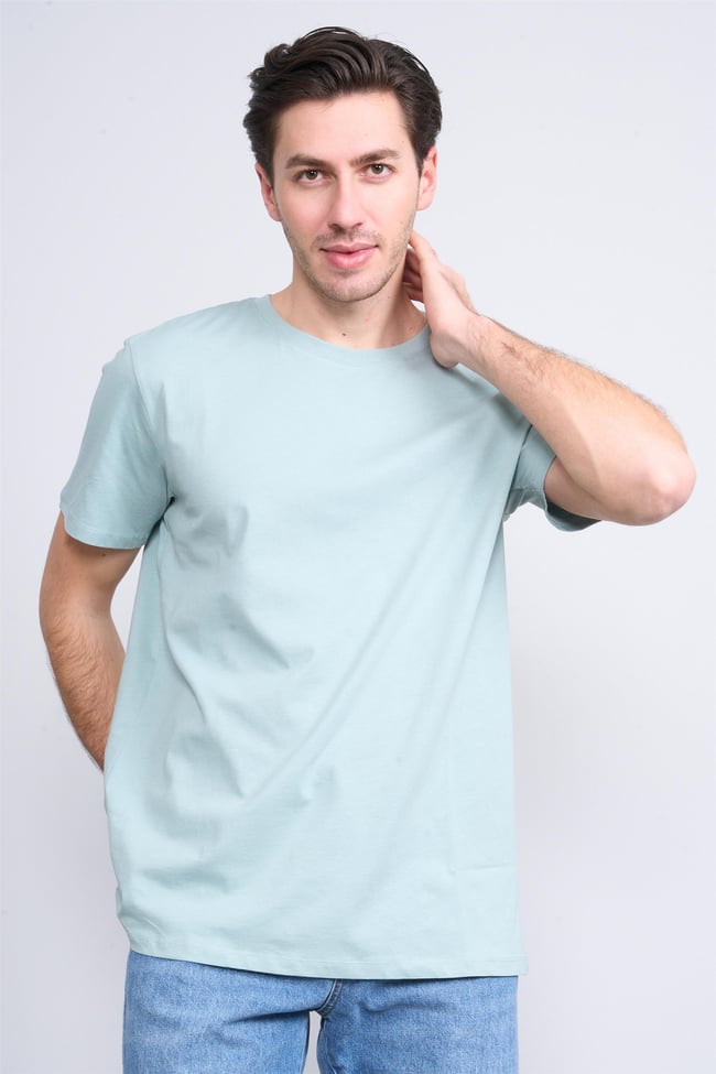 Çetinkaya Mentality 2772  Bisiklet Yaka Basic T-Shirt Eski Yeşil