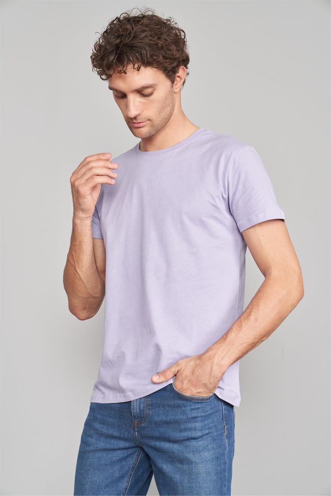 Çetinkaya Mentality 2772 Erkek Bisiklet Yaka Basic T-Shirt Açık Lila