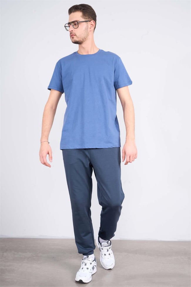 Çetinkaya Mentality 2772B Bisiklet Yaka Süprem Slim Fit İndigo T-shirt