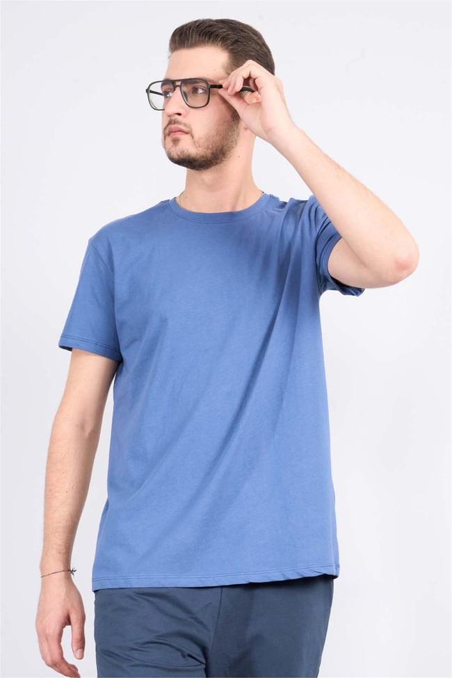 Çetinkaya Mentality 2772B Bisiklet Yaka Süprem Slim Fit İndigo T-shirt