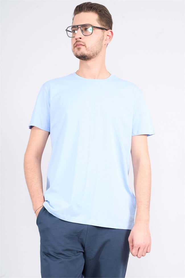 Çetinkaya Mentality 2772B Bisiklet Yaka Basic T-Shirt Nane Mavisi