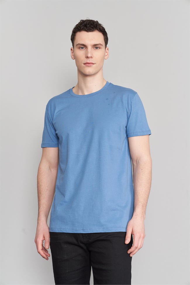 Çetinkaya Mentality 2772B -I Bisiklet Yaka Basic T-Shirt Açık İndigo