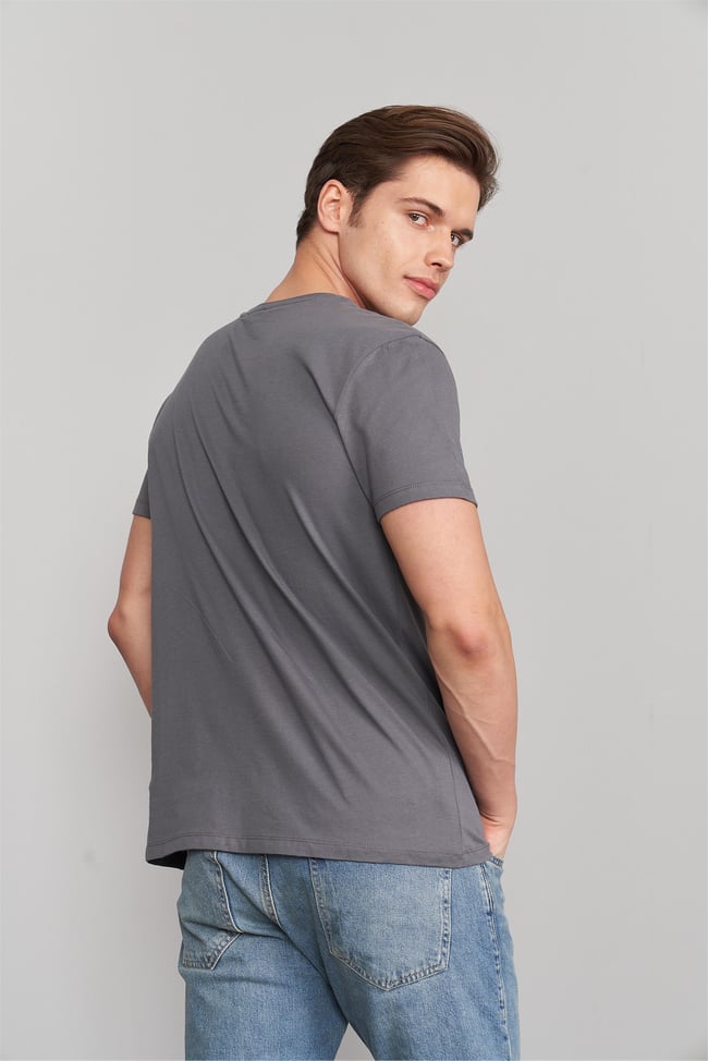 Çetinkaya Mentality 2772B -S Bisiklet Yaka Basic T-Shirt Koyu Gri