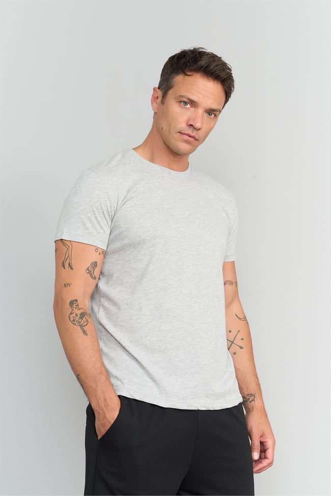 Çetinkaya Mentality 2772B -S Bisiklet Yaka Basic T-Shirt Gri Melanj