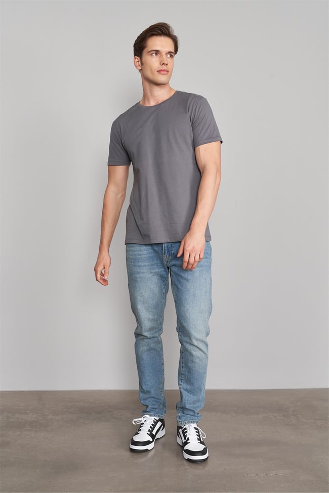 Çetinkaya Mentality 2772B -S Bisiklet Yaka Basic T-Shirt Koyu Gri