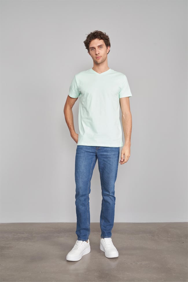 Çetinkaya Mentality 2772V  V Yaka Basic T-Shirt Mint