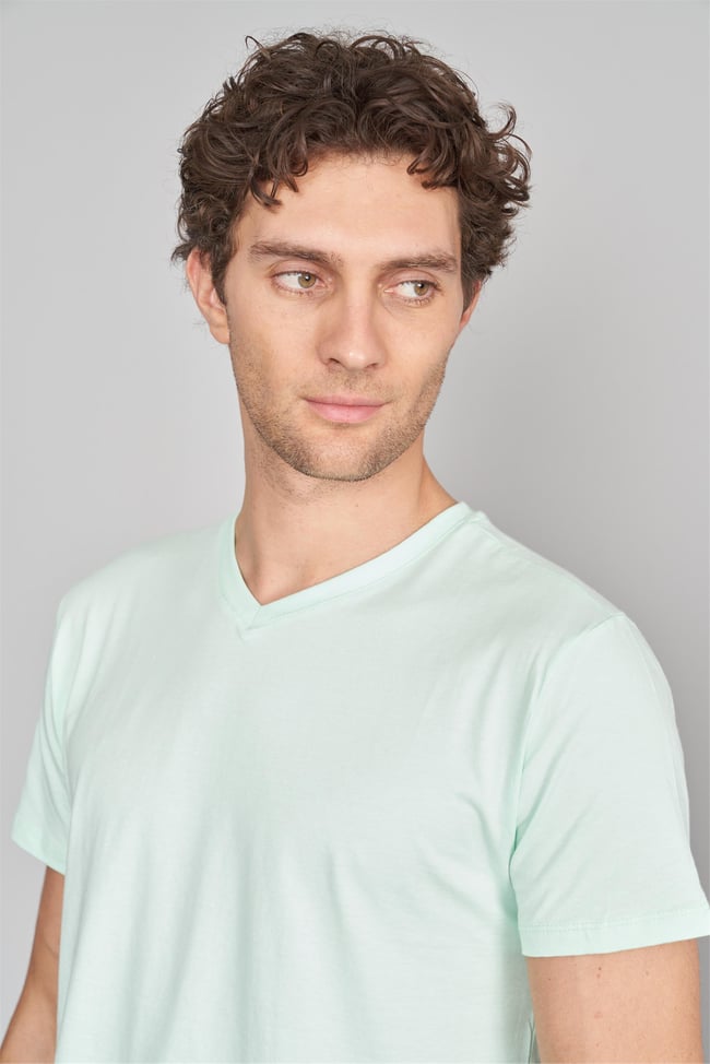Çetinkaya Mentality 2772V  V Yaka Basic T-Shirt Mint