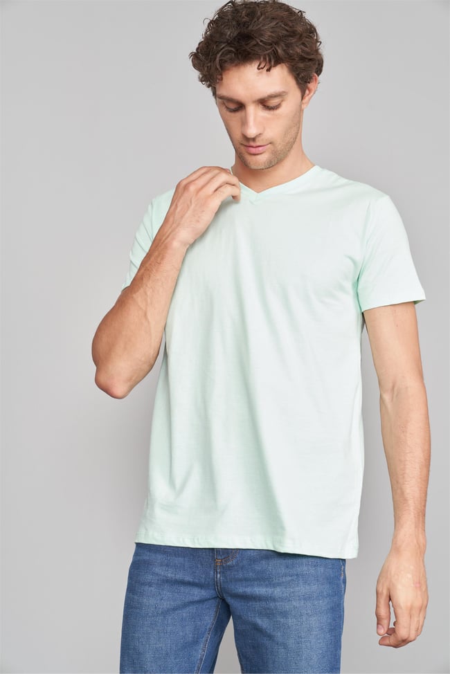 Çetinkaya Mentality 2772V  V Yaka Basic T-Shirt Mint