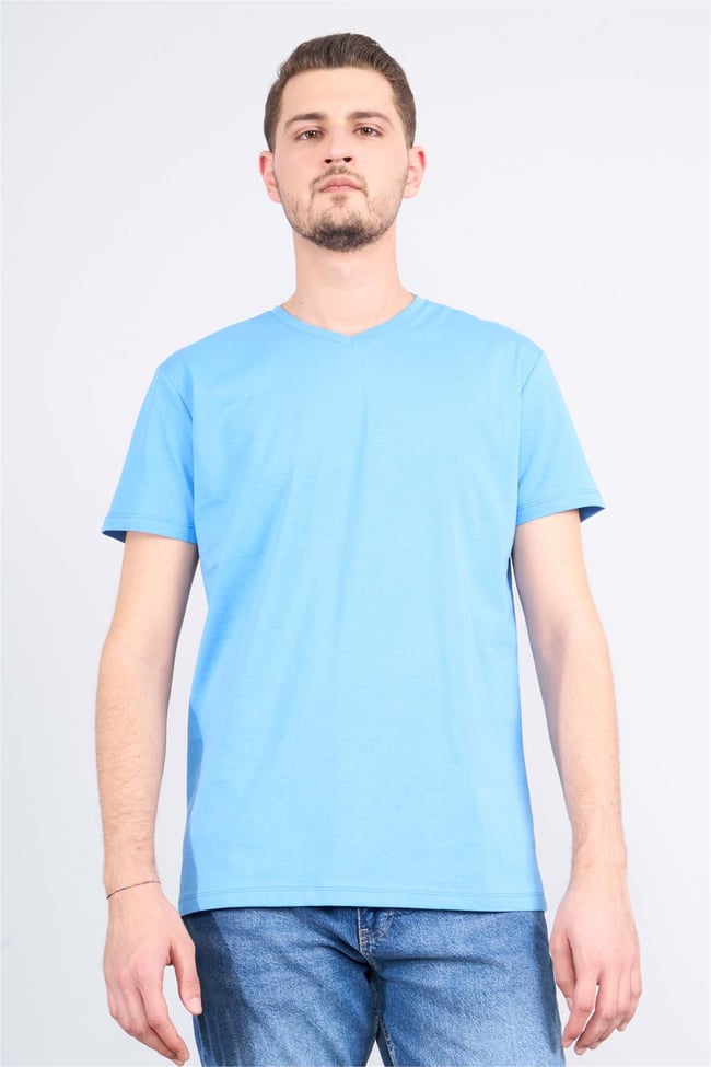 Çetinkaya Mentality 2772V -I V Yaka Basic T-Shirt Koyu Mavi