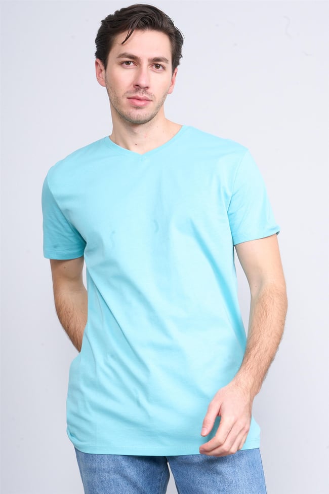 Çetinkaya Mentality 2772V -S V Yaka Basic T-Shirt Turkuaz