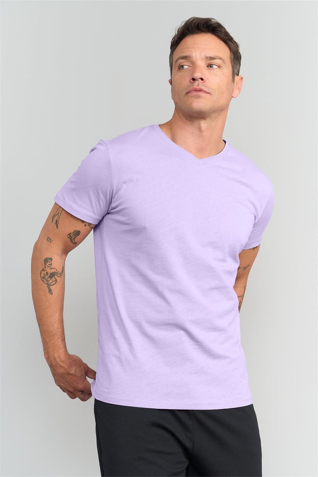 Çetinkaya Mentality 2772V -S V Yaka Basic T-Shirt Kirli Lila