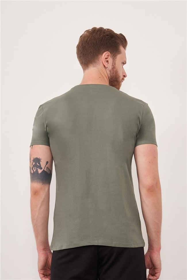 Çetinkaya Mentality 2772V V Yaka Açık Basic Haki T-Shirt