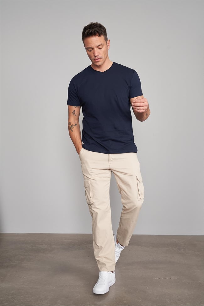 Çetinkaya Mentality 2772V V Yaka Basic Lacivert T-Shirt