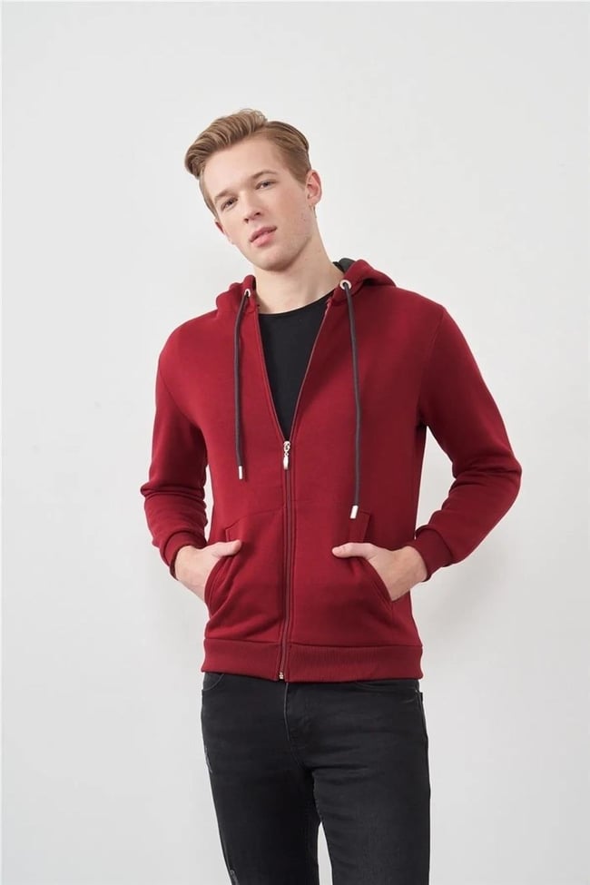 Çetinkaya Mentality 3034 Erkek Bordo Fermuarlı Sweatshirt