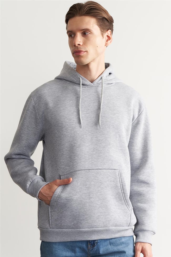 Çetinkaya Mentality 3035 Gri Melanj Kapüşonlu Sweatshirt