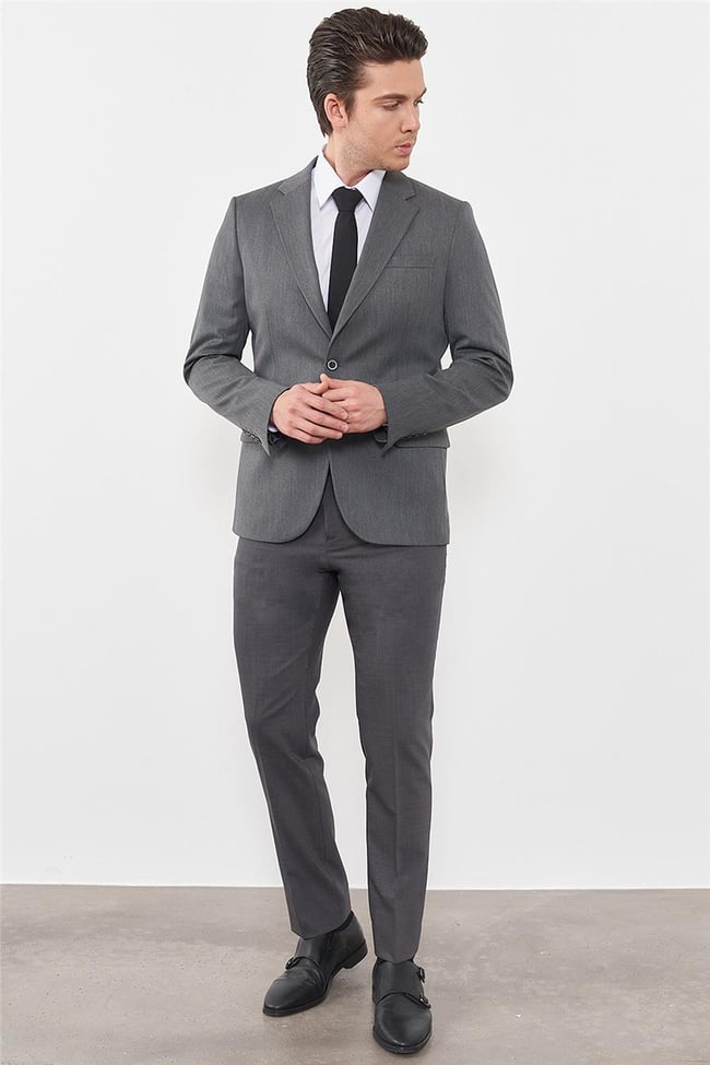 Çetinkaya Mentality 3118 Gri Yunter Loco Slim Fit Takım Elbise