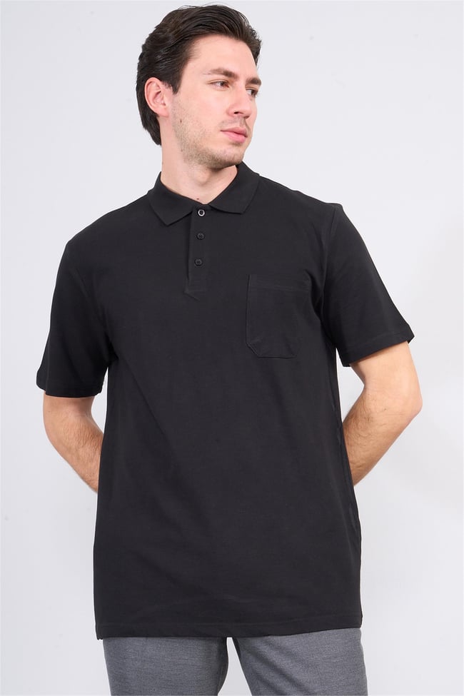 Çetinkaya Mentality 3140 Polo Yaka Penye Pike Cepli Regular T-Shirt Siyah