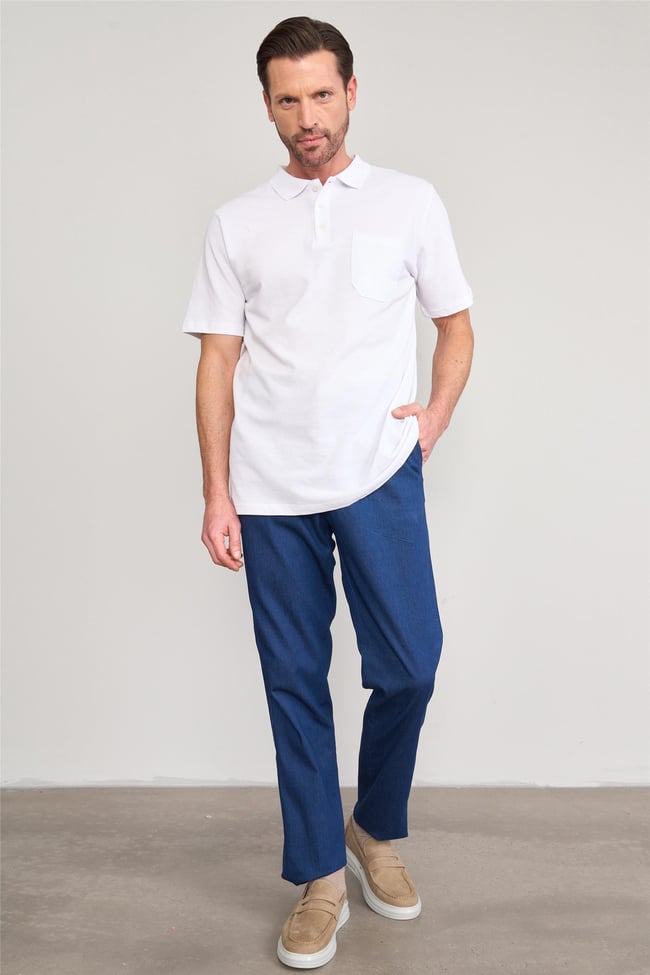 Çetinkaya Mentality 3140 Polo Yaka Penye Pike Cepli Regular T-Shirt Beyaz