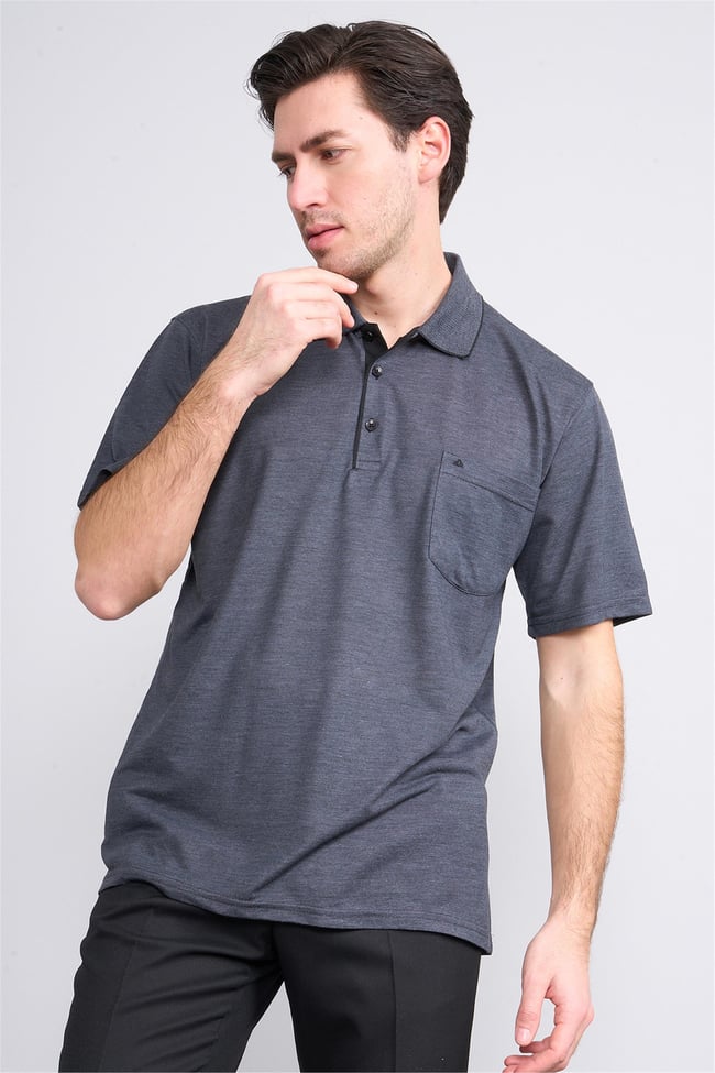 Çetinkaya Mentality 3371 Erkek Cepli Polo Yaka Regular Füme-Siyah T-Shirt