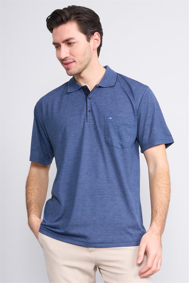 Çetinkaya Mentality 3371 Erkek Cepli Polo Yaka Regular Lacivert-Açık İndigo T-Shirt