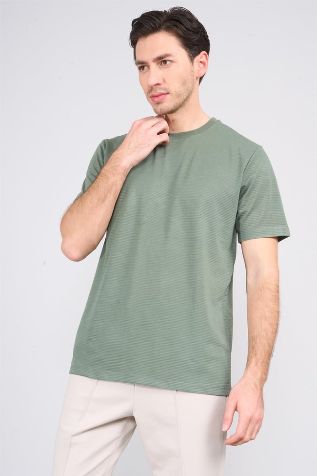Çetinkaya Mentality 3391 Erkek Bisiklet Yaka Regular Ottoman T-Shirt Haki