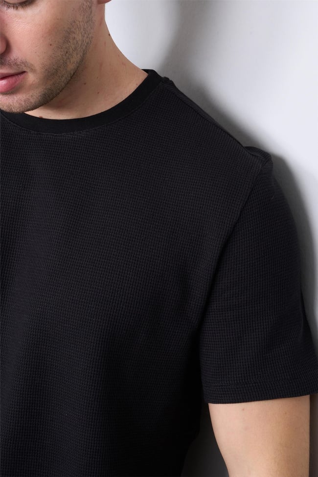 Çetinkaya Mentality 3394 Erkek Bisiklet Yaka Regular Waffle T-Shirt Siyah