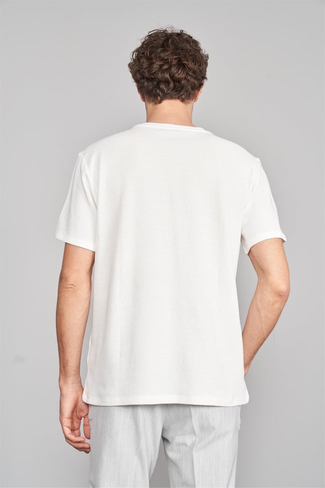 Çetinkaya Mentality 3394 Erkek Bisiklet Yaka Regular Waffle T-Shirt Krem