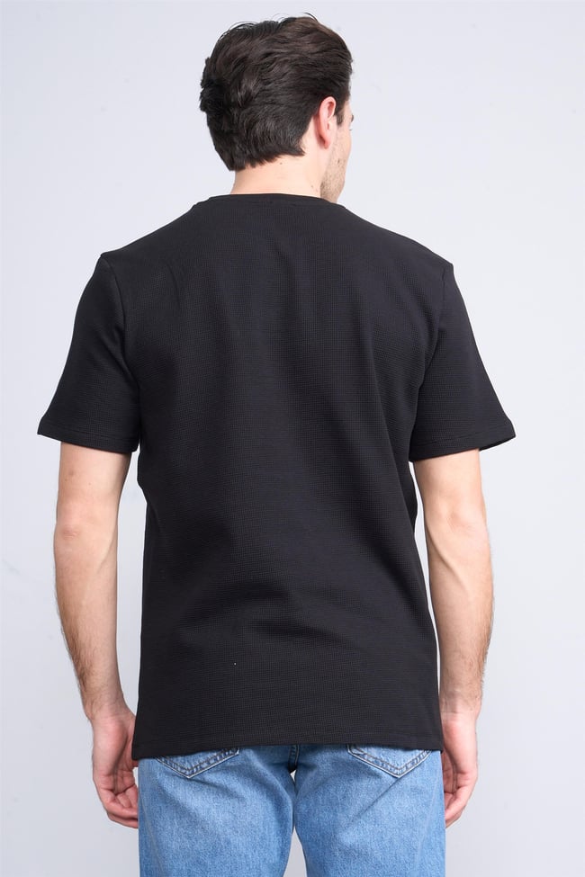 Çetinkaya Mentality 3394 Erkek Bisiklet Yaka Regular Waffle T-Shirt Siyah