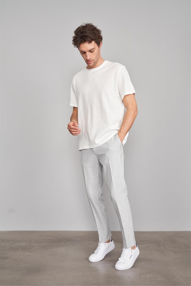 Çetinkaya Mentality 3394 Erkek Bisiklet Yaka Regular Waffle T-Shirt Krem