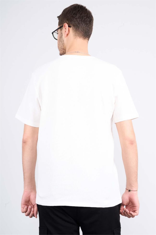 Çetinkaya Mentality 3394 Erkek V Yaka Regular Waffle T-Shirt Krem