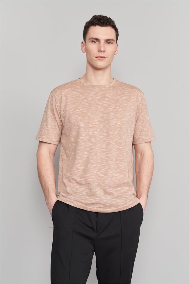 Çetinkaya Mentality 3446 Erkek Bisiklet Yaka Regular T-Shirt Camel